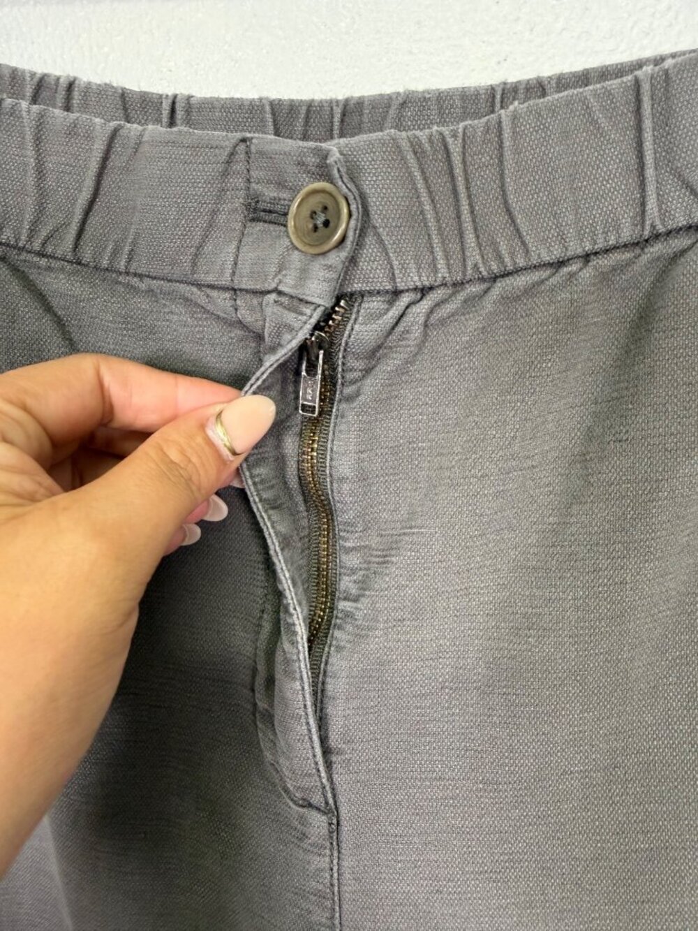 Eileen Fisher Cotton Hemp Stretch Lantern Pant Easy Fit Ankle Length Grove Large - Picture 13 of 16